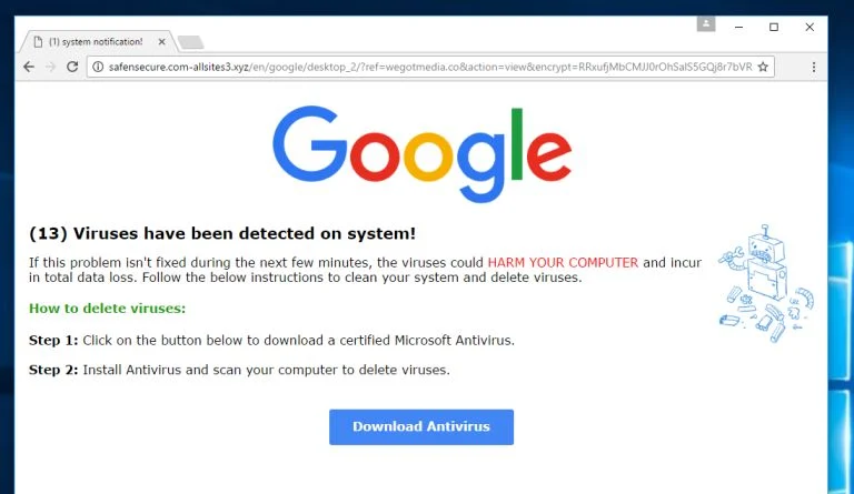 (13) Viruses have been detected on system scam