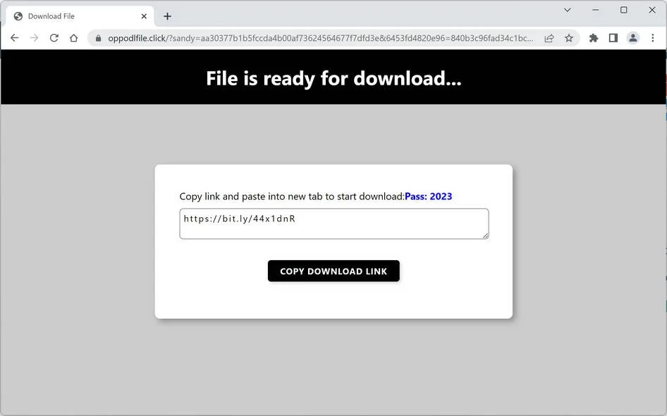 Image: Chrome browser is redirected to Oppodlfile.click