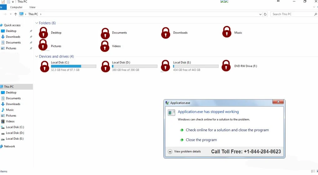 Application.exe Has Stopped Working Pop-up Application.exe Has Stopped Working Scam