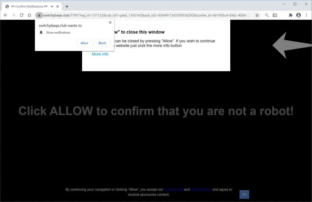 Remove Switchybaqe.club pop-up ads (Virus Removal Guide) 1 Image: Chrome browser is redirected to Switchybaqe.club
