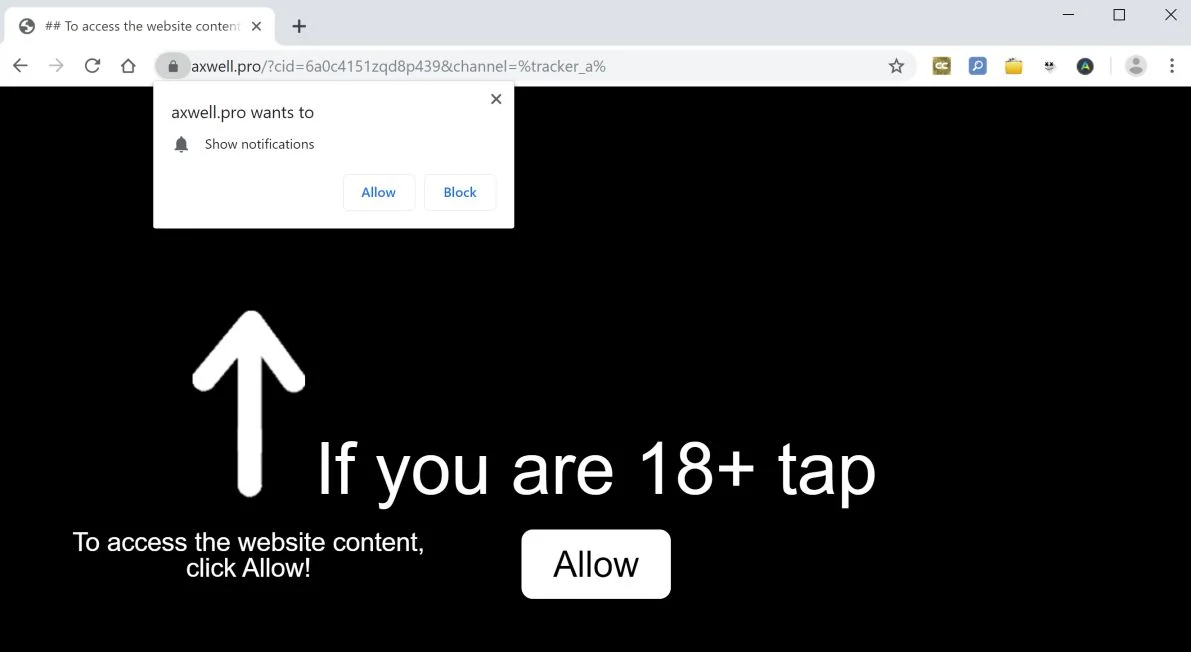 Image: Chrome browser is redirected to Axwell.pro