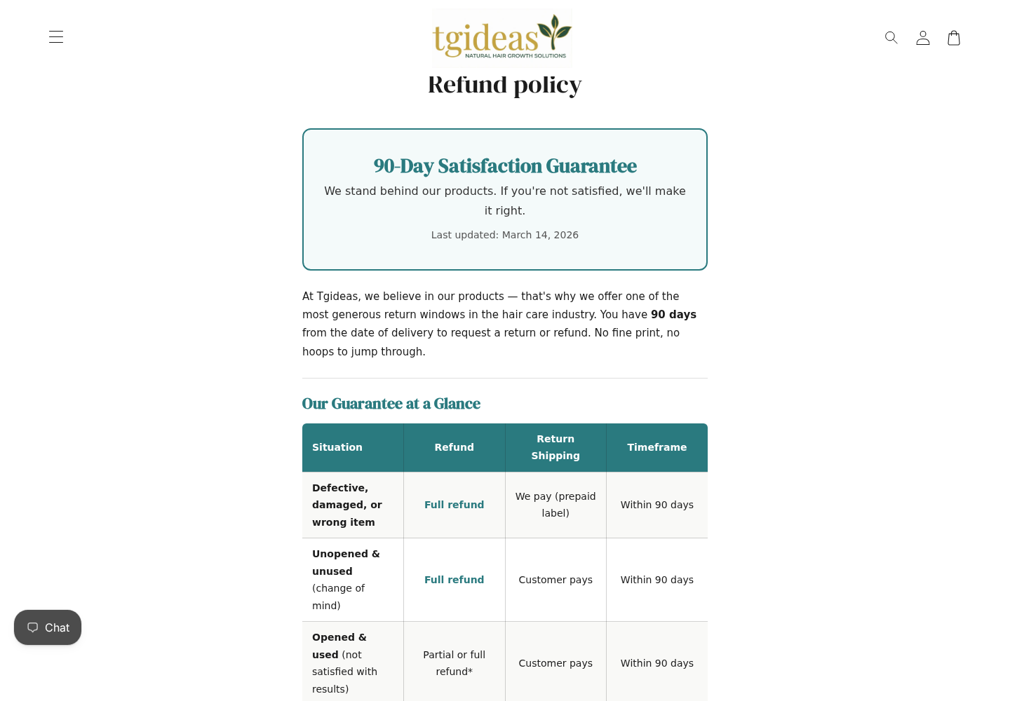Tgideas Rosemary Shampoo Review: Hair Claims, Refills and Refund Details 2 Tgideas refund policy distinguishing unopened returns from partial or full refunds for used products