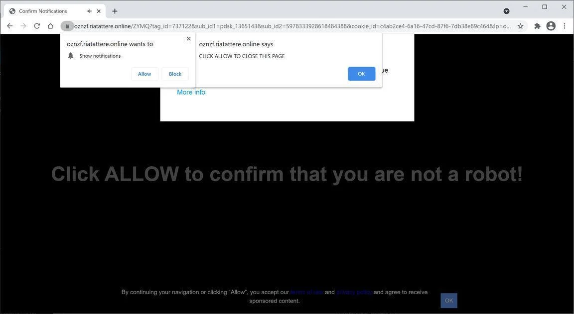 Remove Riatattere.online pop-up ads (Virus Removal Guide) 1 Image: Chrome browser is redirected to Riatattere.online