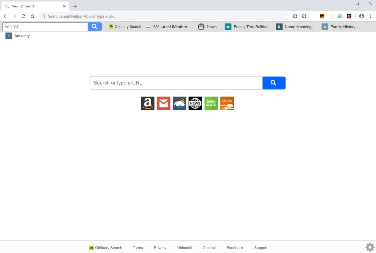 How to remove Obituary Search redirect (Virus Removal Guide) 1 Image: Chrome browser is redirected to Obituary Search