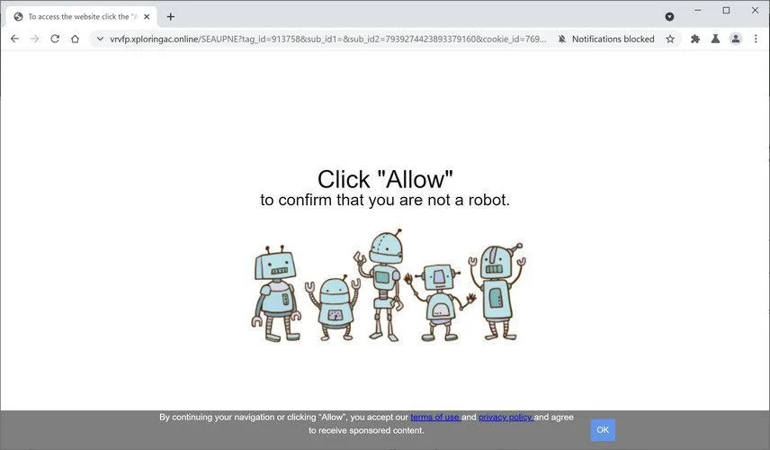 Image: Chrome browser is redirected to Xploringac.online