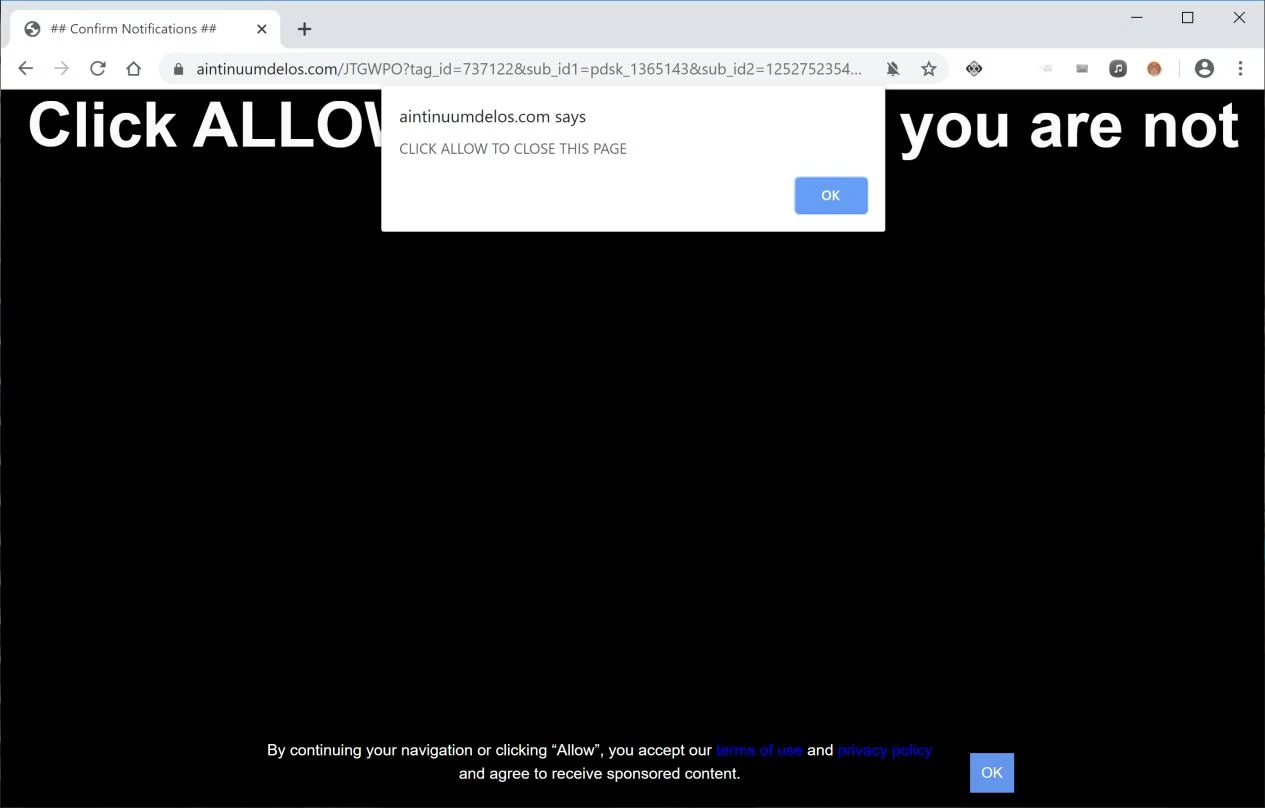 How to remove Aintinuumdelos.com pop-up ads (Virus Removal Guide) 1 Image: Chrome browser is redirected to Aintinuumdelos.com