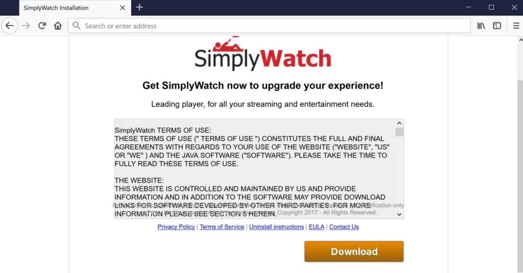 Please Install SimplyWatch To Continue adware