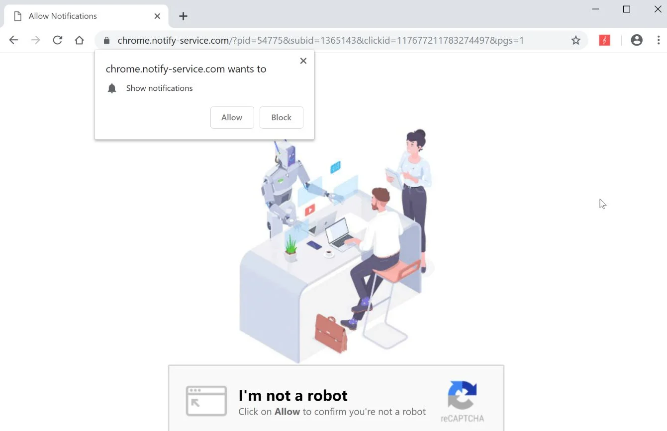 Image: Chrome browser is redirected to the Chrome.notify-service.com site