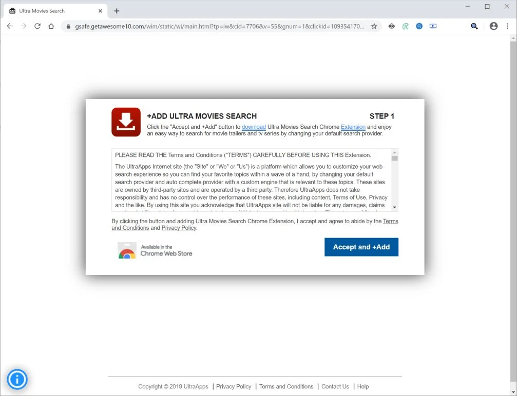 Image: Chrome browser is redirected to Gsafe.getawesome10.com