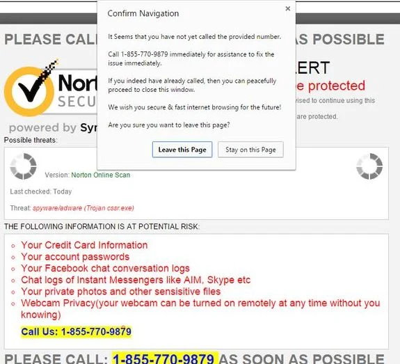 Norton Security Warning pop-up virus Norton Security Warning virus