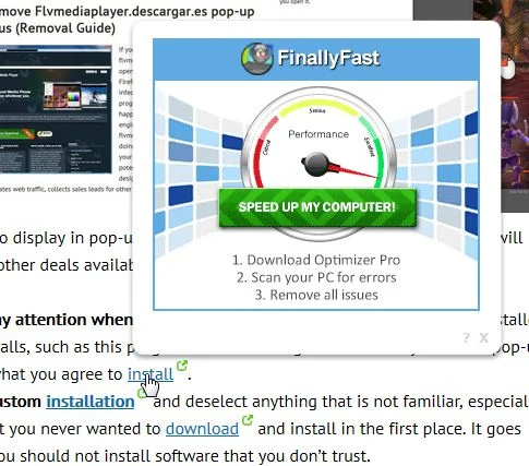 Finally Fast pop-up ads Finally Fast pop-up virus