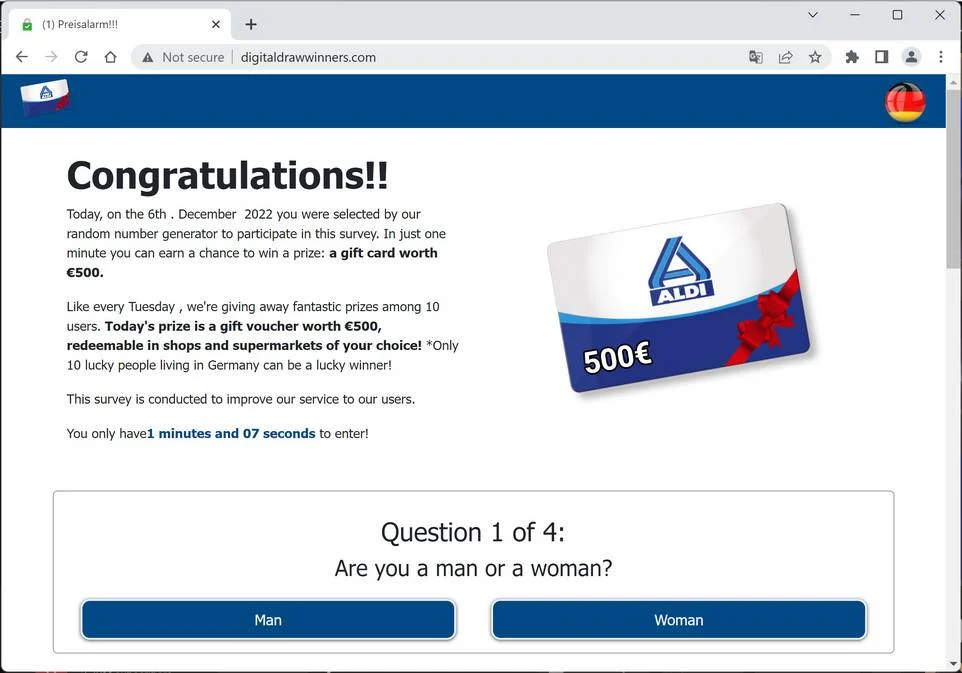 Image: DigitalDrawWinners.com Fake ALDI Survey