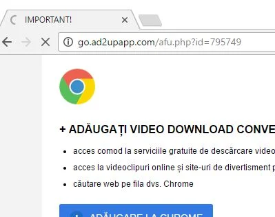Image: Chrome browser is redirected to Go.ad2upapp.com