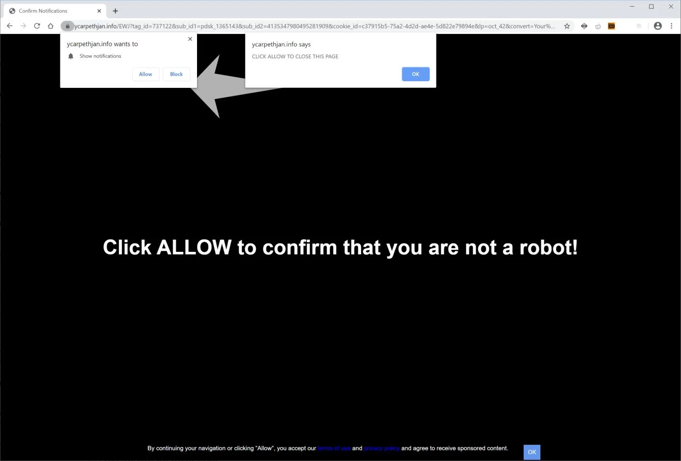 How to remove Ycarpethjan.info pop-up ads (Virus Removal Guide) 1 Image: Chrome browser is redirected to Ycarpethjan.info