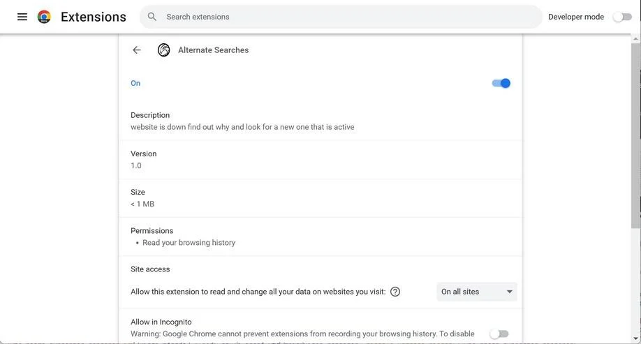 How to remove Alternate Searches adware (Virus Removal Guide) 1 Image: Alternate Searches Chrome extension