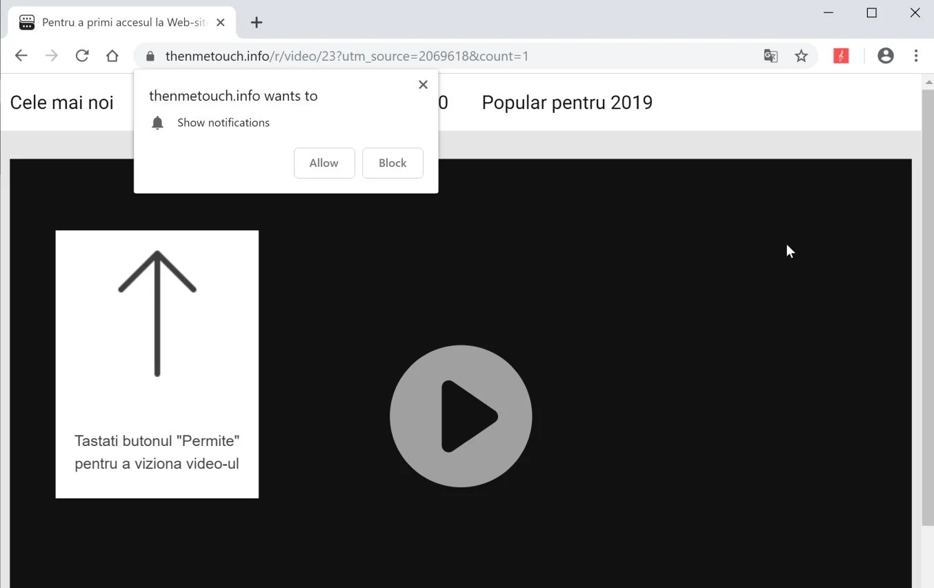Image: Chrome browser is redirected to the Thenmetouch.info site