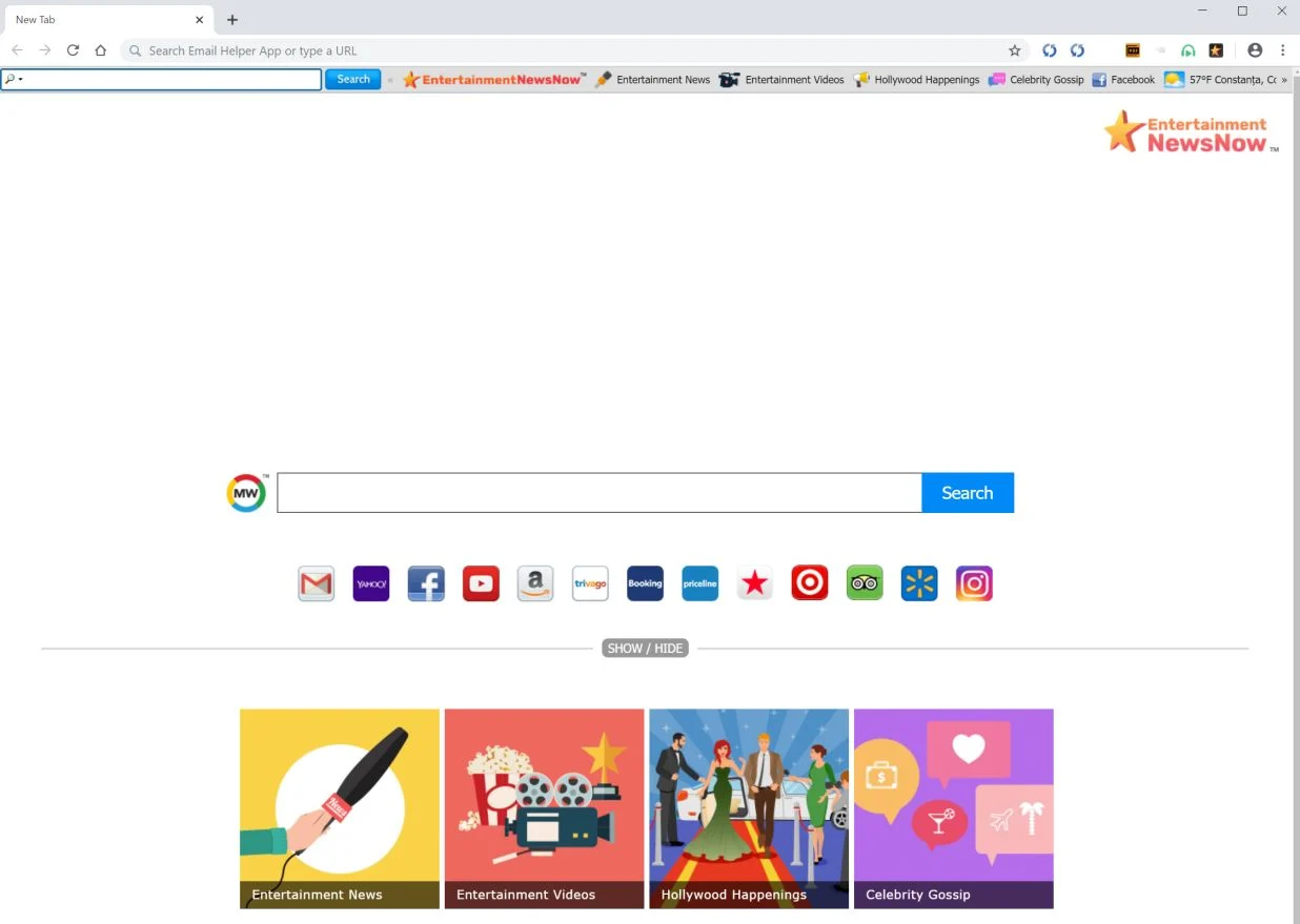 Image: Chrome browser is redirected to EntertainmentNewsNow