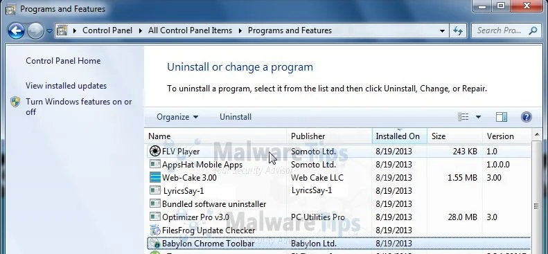 [Image: Uninstall Ads by LyricsSay malicious programs]
