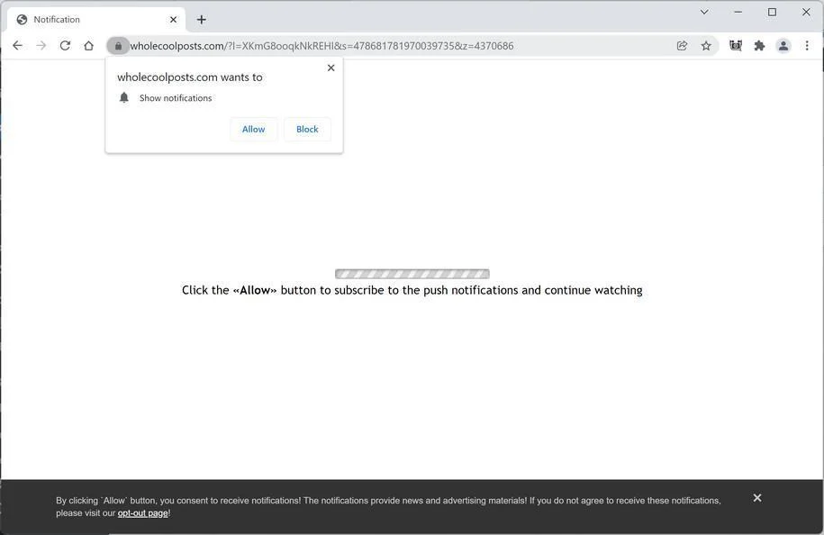 Image: Chrome browser is redirected to Wholecoolposts.com