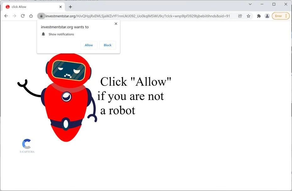 Remove Investmentstar.org Pop-up Ads (Virus Removal Guide) 1 Image: Chrome browser is redirected to Investmentstar.org