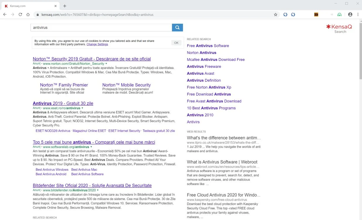 Image: Chrome browser is redirected to Kensaq.com