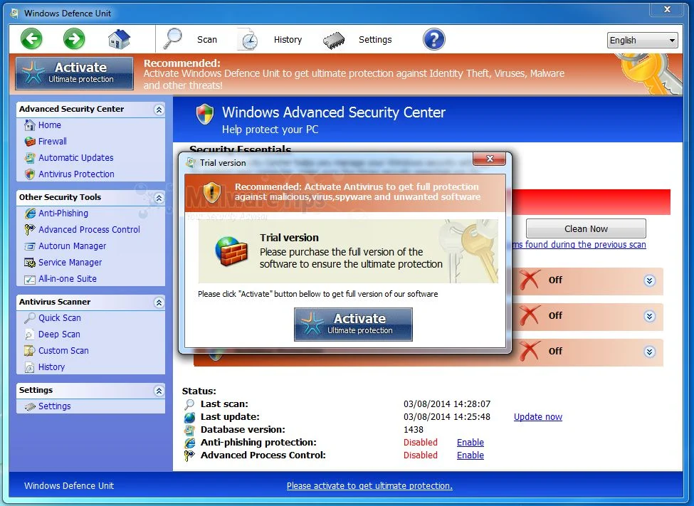 Picture of Windows Defence Unit virus