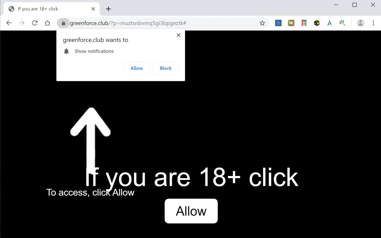 How to remove Greenforce.club pop-up ads (Virus Removal Guide) 1 Image: Google Chrome is redirected to Greenforce.club