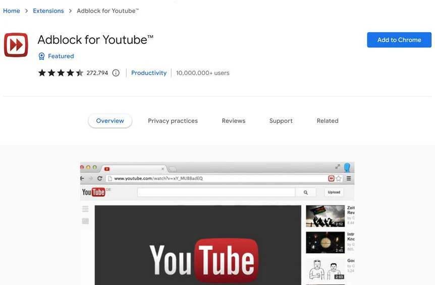 Image: Adblock for Youtube Chrome Extension