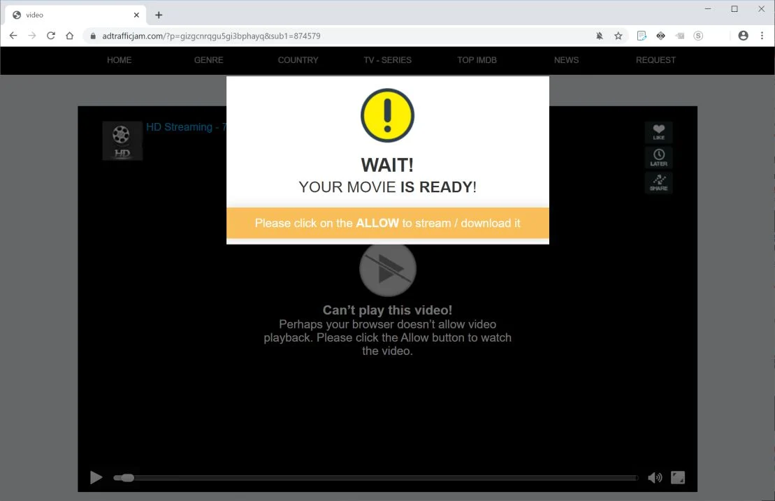 How to remove Adtrafficjam.com pop-up ads (Virus Removal Guide) 1 Image: Chrome browser is redirected to Adtrafficjam.com