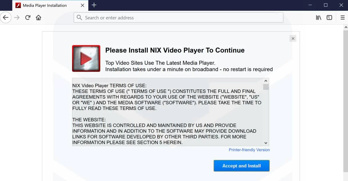 Remove "Please Install NIX Video Player To Continue" Pop-up Scam 1 Please Install NIX Video Player To Continue Adware Scam