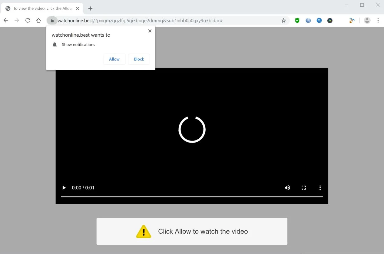 Image: Chrome browser is redirected to Watchonline.best