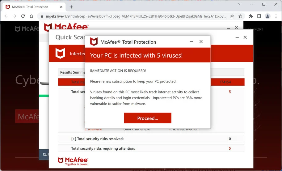 Image: Ingeks.live Fake McAfee Virus Alert