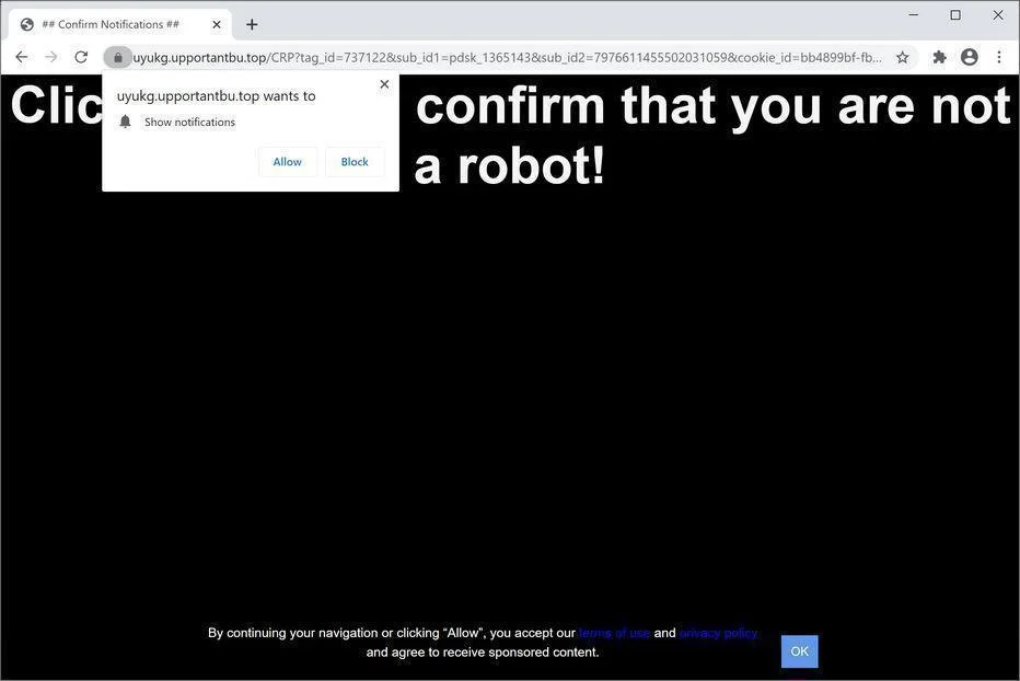 Remove Upportantbu.top pop-up ads (Virus Removal Guide) 1 Image: Chrome browser is redirected to Upportantbu.top