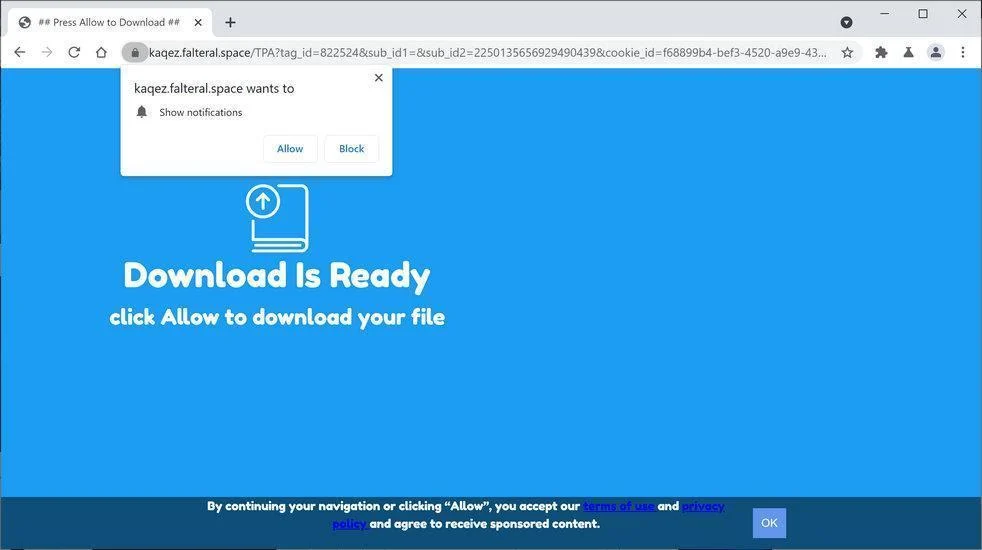 Image: Chrome browser is redirected to Falteral.space