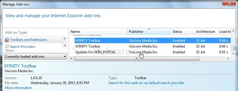 [Image: Xfinity Internet Explorer plugins]