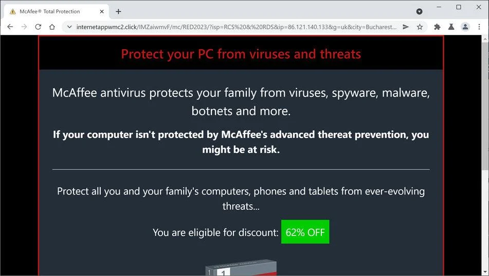 Image: Chrome browser is redirected to Internetappwmc2.click