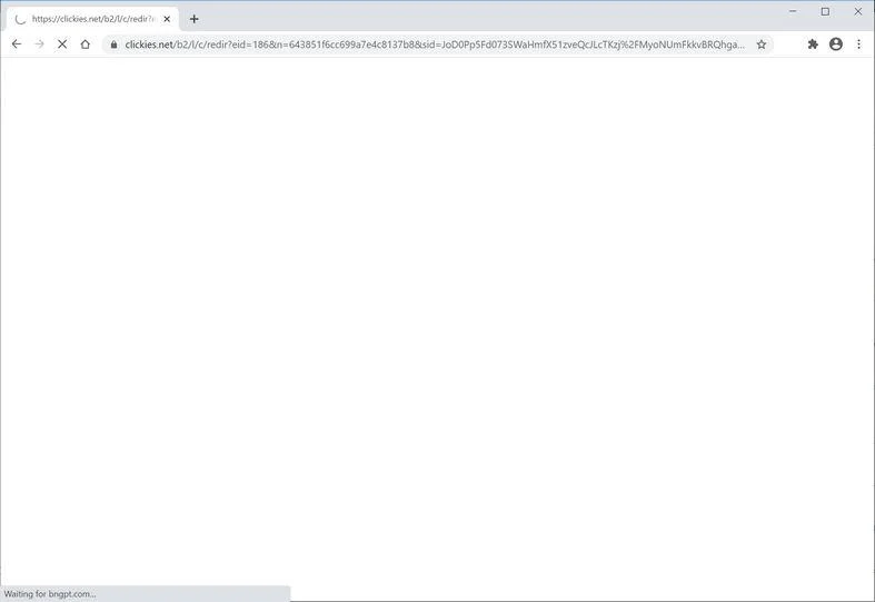 Image: Chrome browser is redirected to Clickies.net