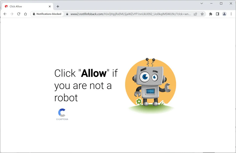 Image: Chrome browser is redirected to Notifinfoback.com