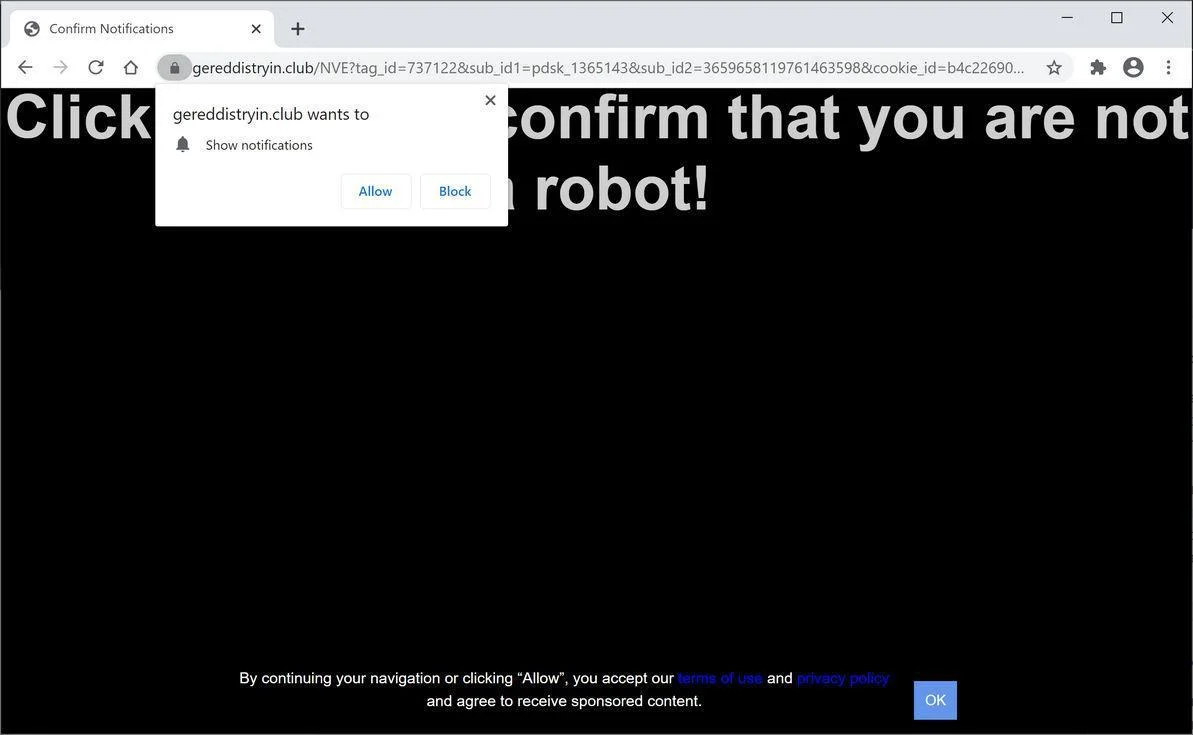 Image: Chrome browser is redirected to Gereddistryin.club