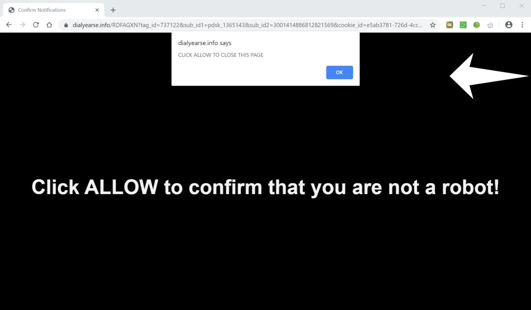 How to remove Dialyearse.info pop-up ads (Virus Removal Guide) 1 Image: Chrome browser is redirected to Dialyearse.info