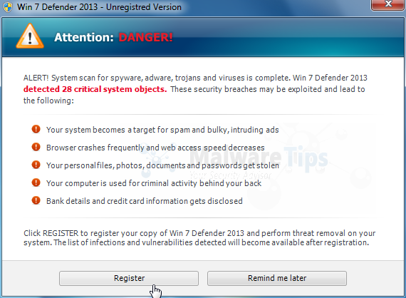 Win 7 Defender 2013 Warning