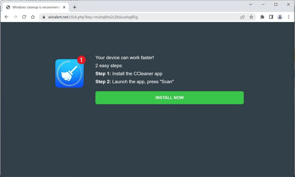 Remove Winalert.net Pop-up Ads (Virus Removal Guide) 1 Image: Winalert.net browser redirect