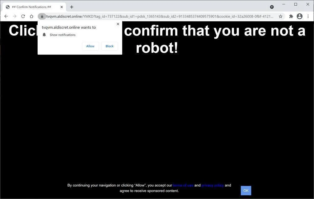 Remove Aldiscret.online pop-up ads (Virus Removal Guide) 1 Image: Chrome browser is redirected to Aldiscret.online