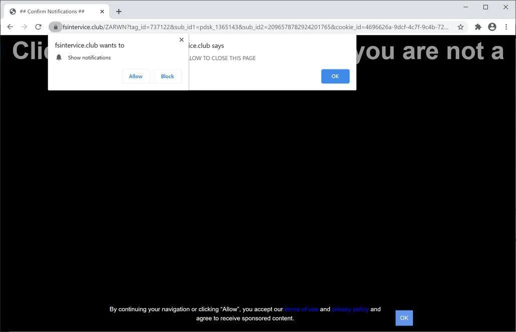 Image: Chrome browser is redirected to Fsintervice.club