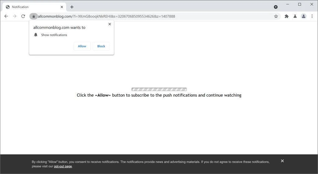 Image: Chrome browser is redirected to Allcommonblog.com