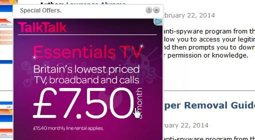 [Image: Special Offers pop-up virus]