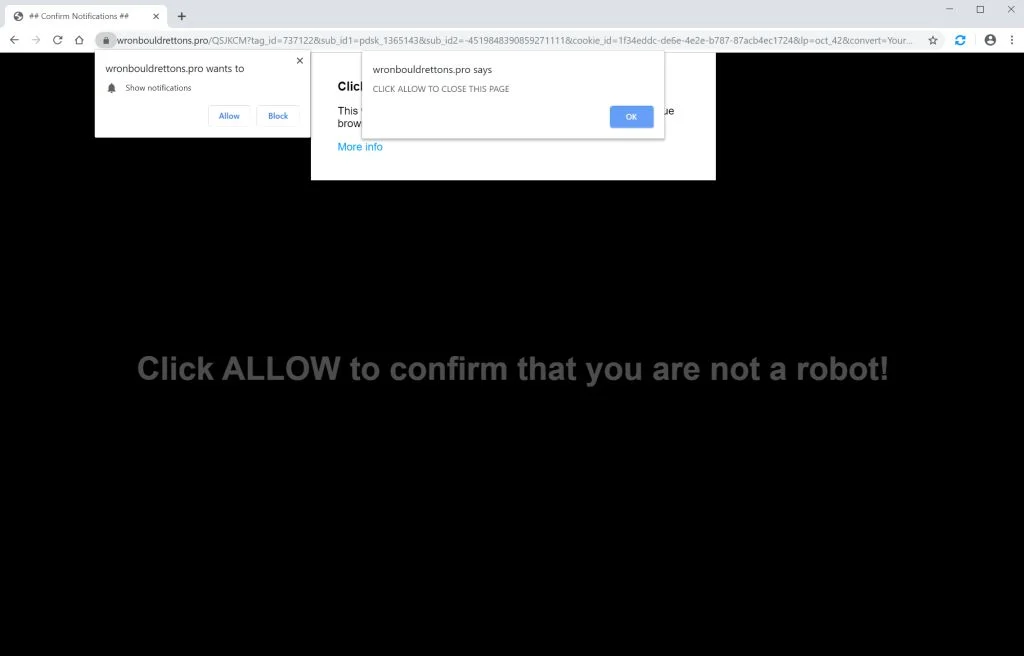 How to remove Wronbouldrettons.pro pop-up ads (Virus Removal Guide) 1 Image: Chrome browser is redirected to Wronbouldrettons.pro
