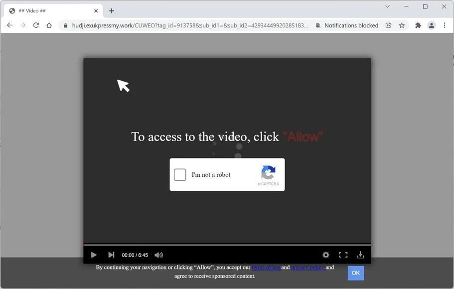 Image: Chrome browser is redirected to Exukpressmy.work