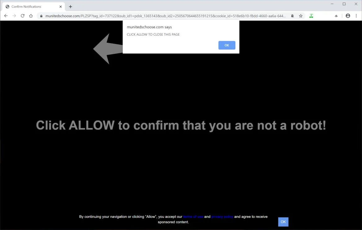Image: Chrome browser is redirected to Munitedschoose.com