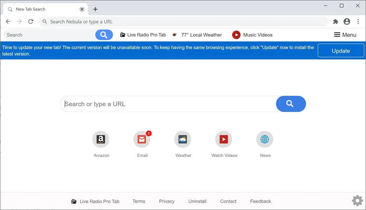 Remove Live Radio Pro Tab browser hijacker (Virus Removal Guide) 1 Image: Chrome browser is redirected to Live Radio Pro Tab